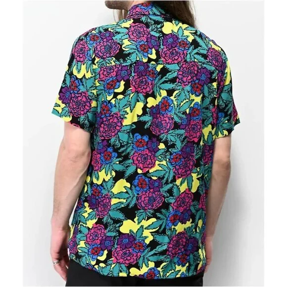 Empyre Mens Floral Multicolored Short Sleeve Collared Button Down Shirt Size L - Picture 2 of 11